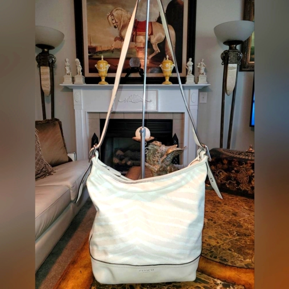 Coach Zebra striped tan..leather and canvas..EUC